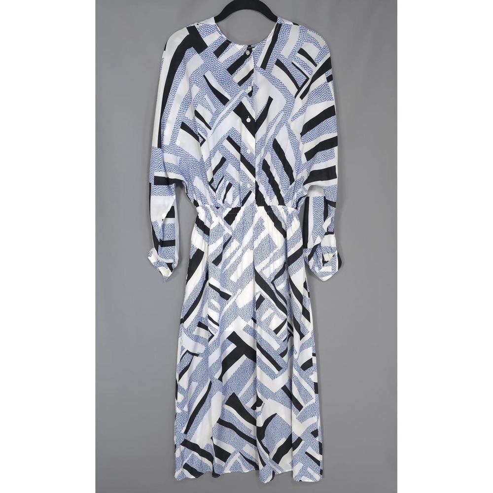 CLOSED Women's Midi Dress Size XS Asymmetric Hem Gathered SILK Blend Galaxy Blue - Picture 14 of 16